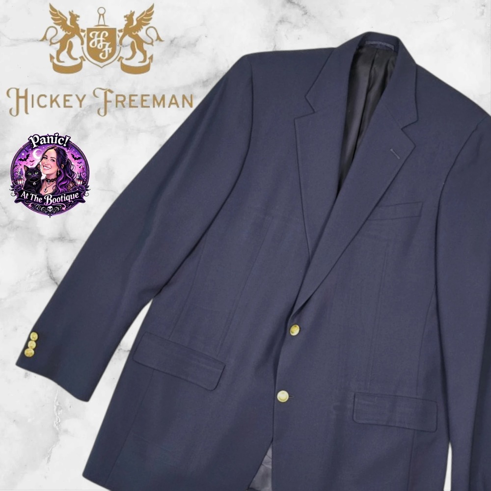 Vintage Hickey Freeman 46XL Navy Wool Blazer Nordstrom USA Union Made Gold‎ Btn